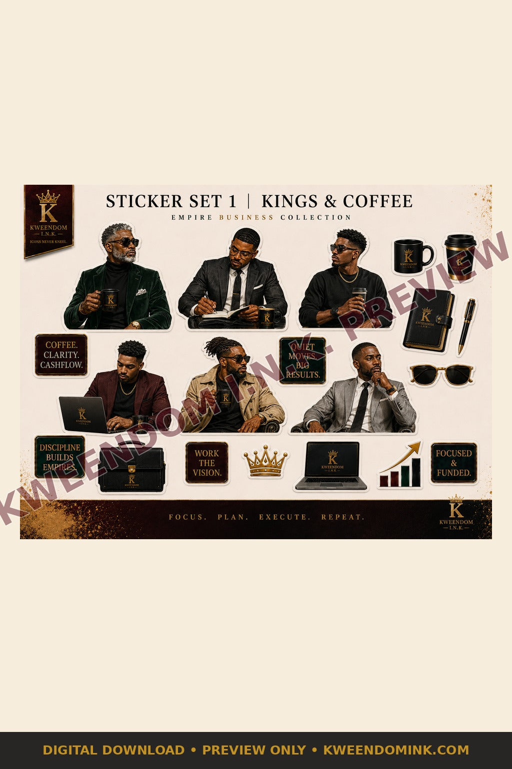 Sticker Set 1 | Kings & Coffee digital sticker sheet preview