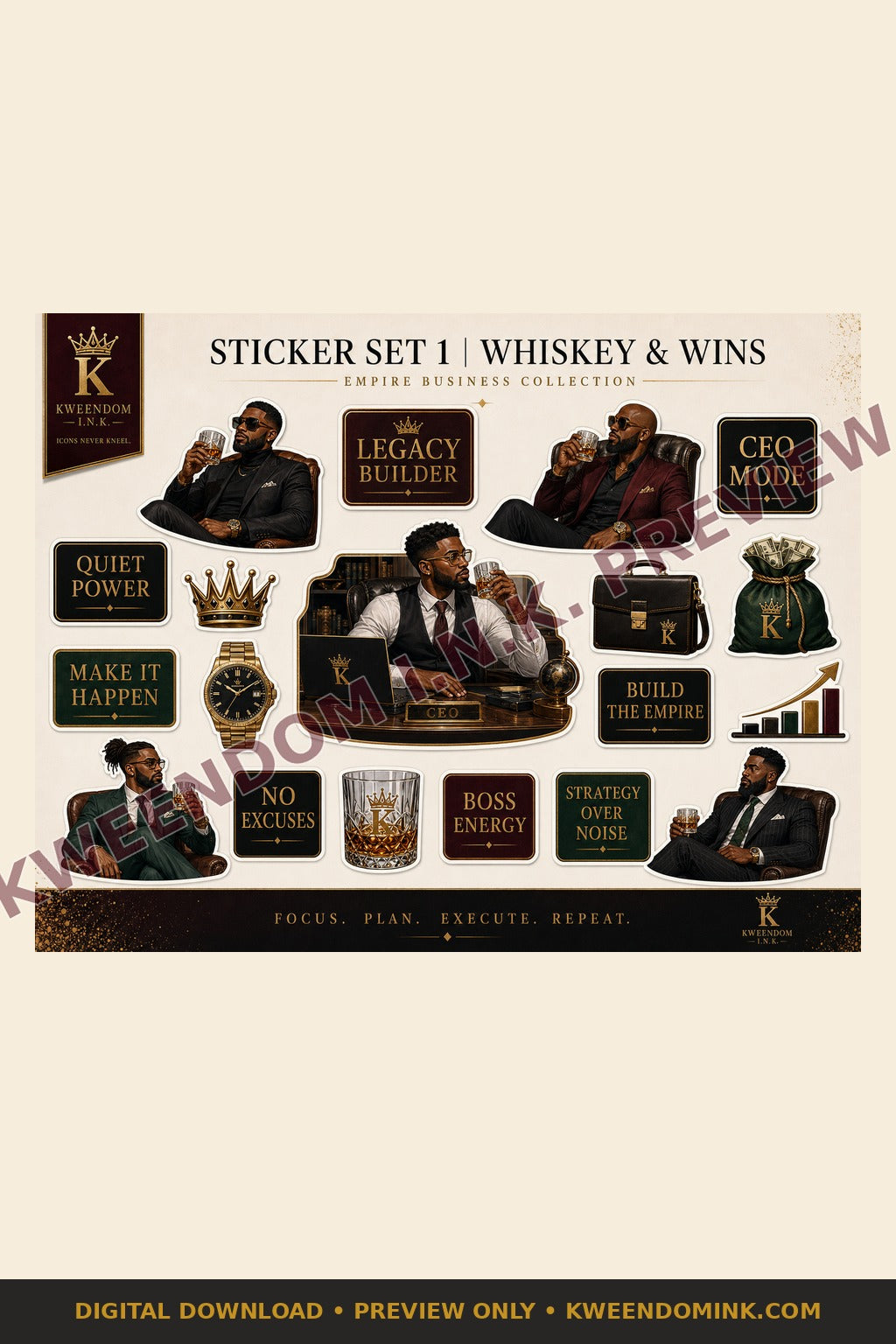 Sticker Set 1 | Wine & Whiskey digital sticker sheet preview