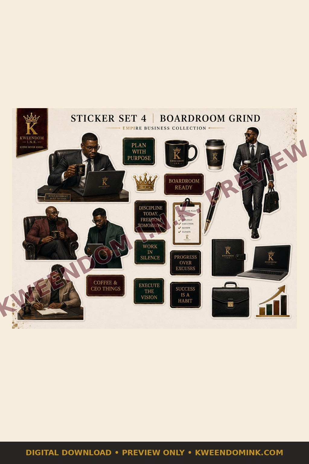 Sticker Set 4 | Boardroom Grind digital sticker sheet preview