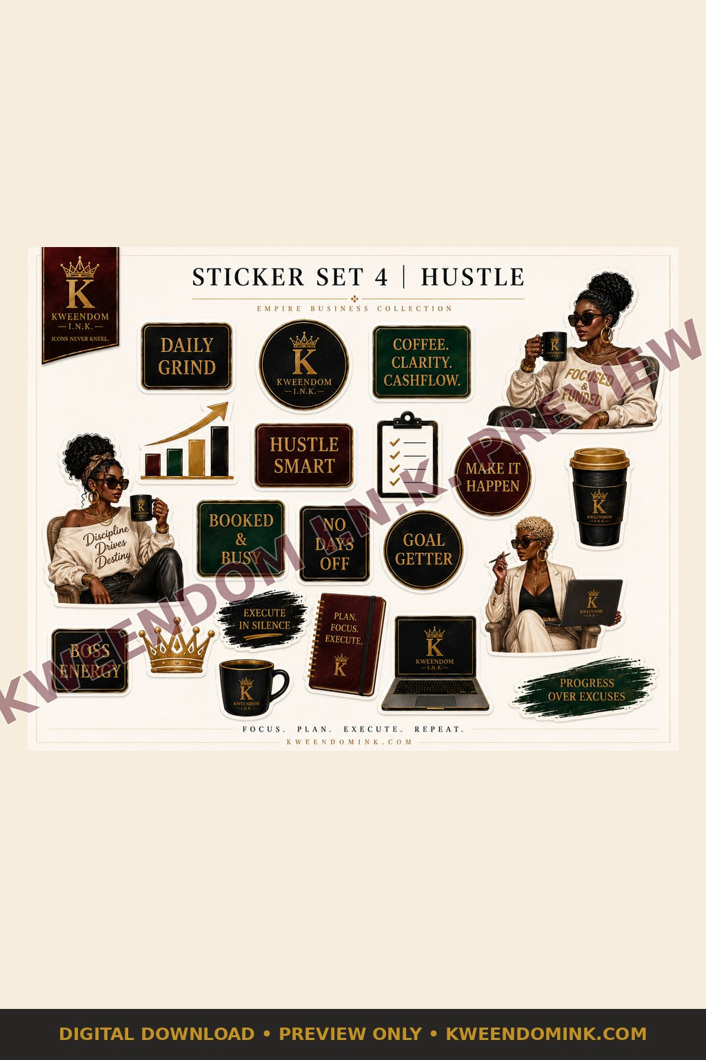 Sticker Set 4 | Hustle digital sticker sheet preview