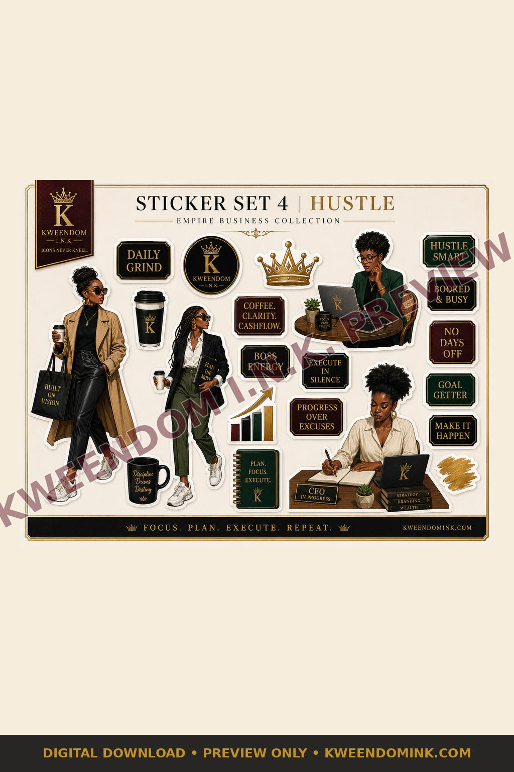 Sticker Set 4 | Hustle (Alt Layout) digital sticker sheet preview