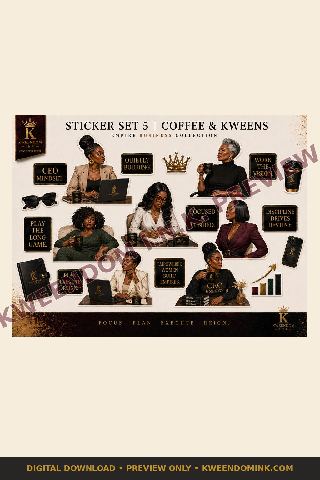 Sticker Set 5 | Coffee & Kweens digital sticker sheet preview