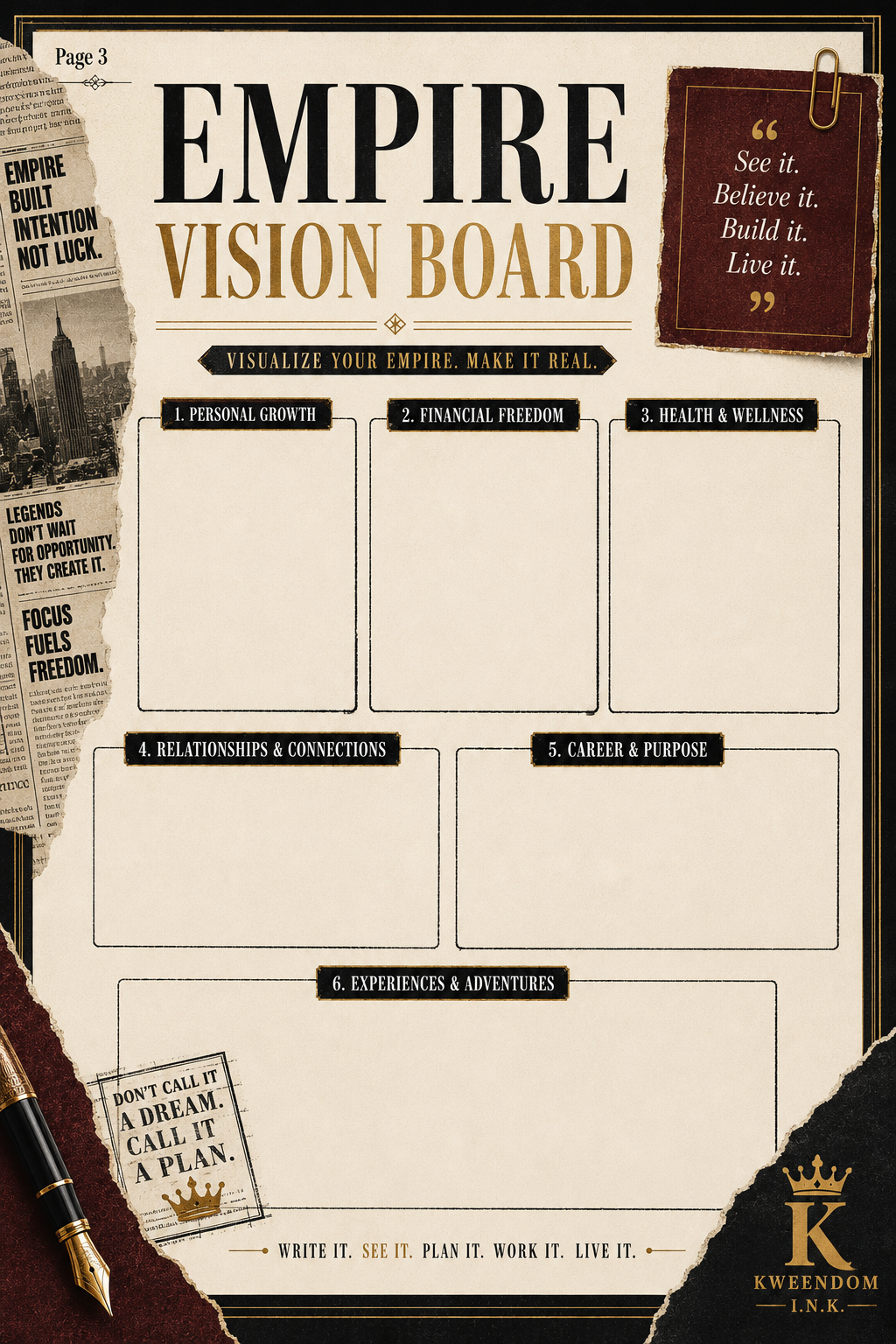 Empire Vision Board Planner Page