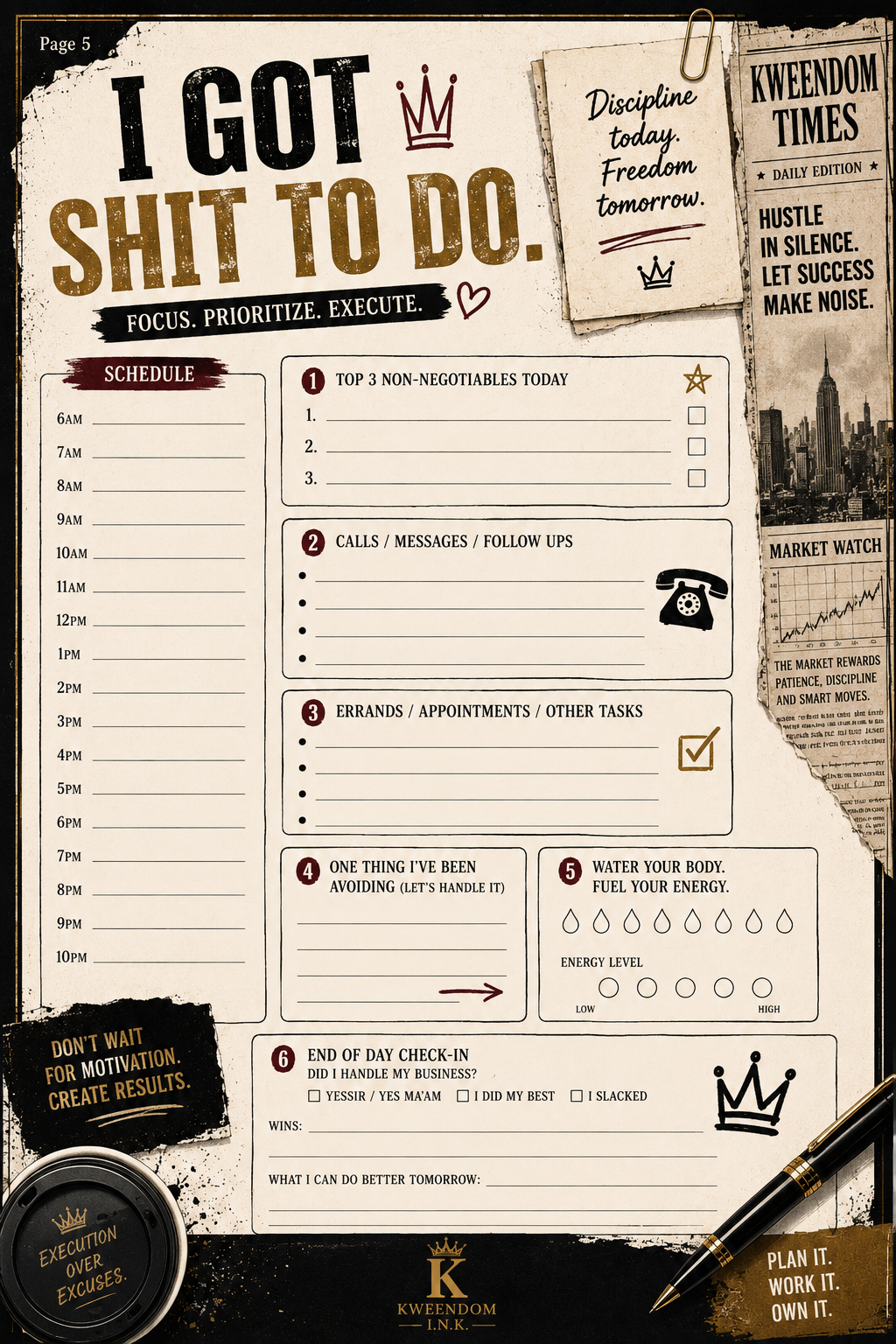 I Got Shit to Do Planner Page