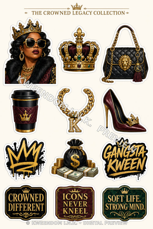 Gangsta Kween digital sticker sheet preview by Kweendom I.N.K.