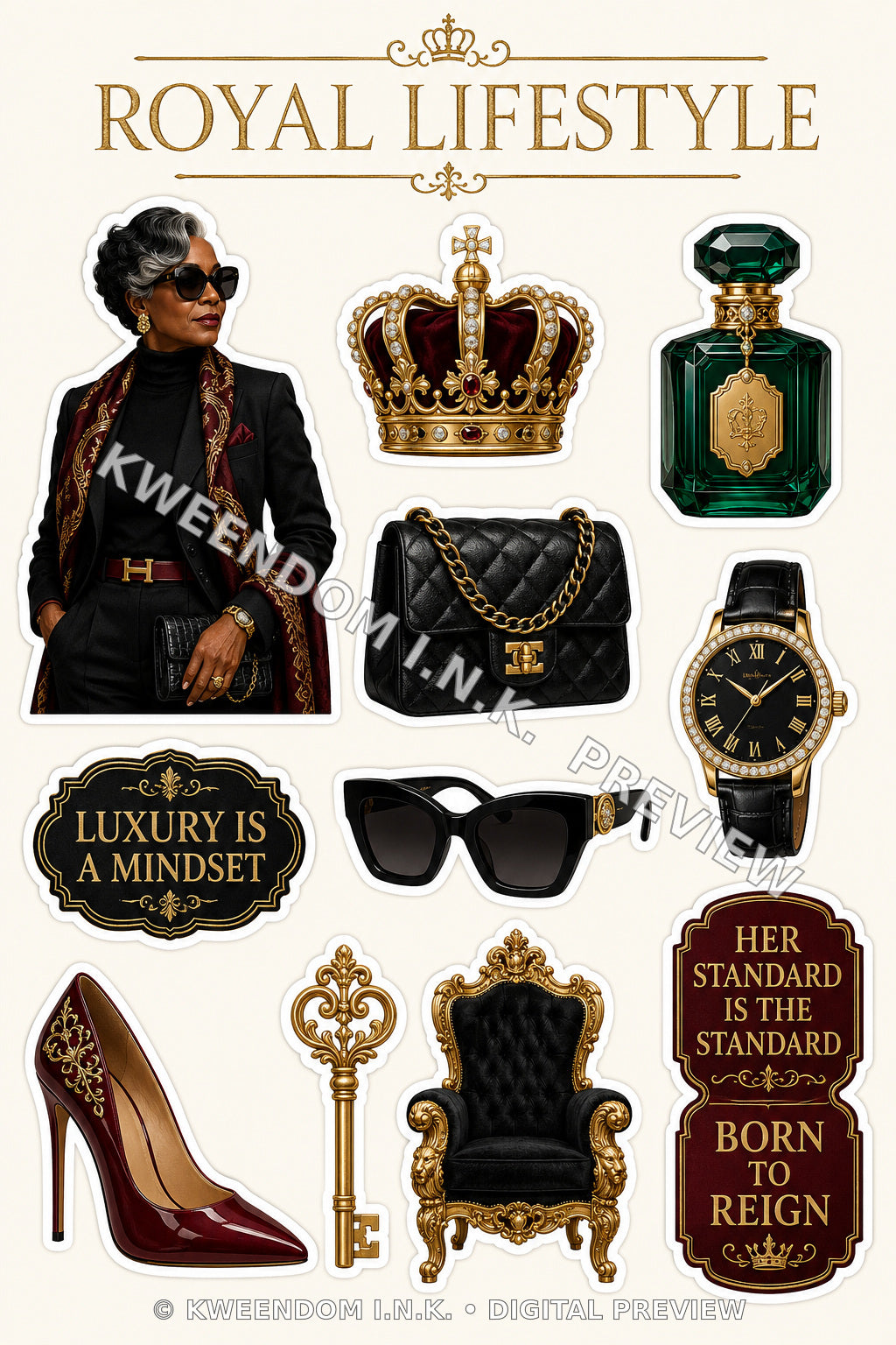 Royal Lifestyle digital sticker sheet preview by Kweendom I.N.K.