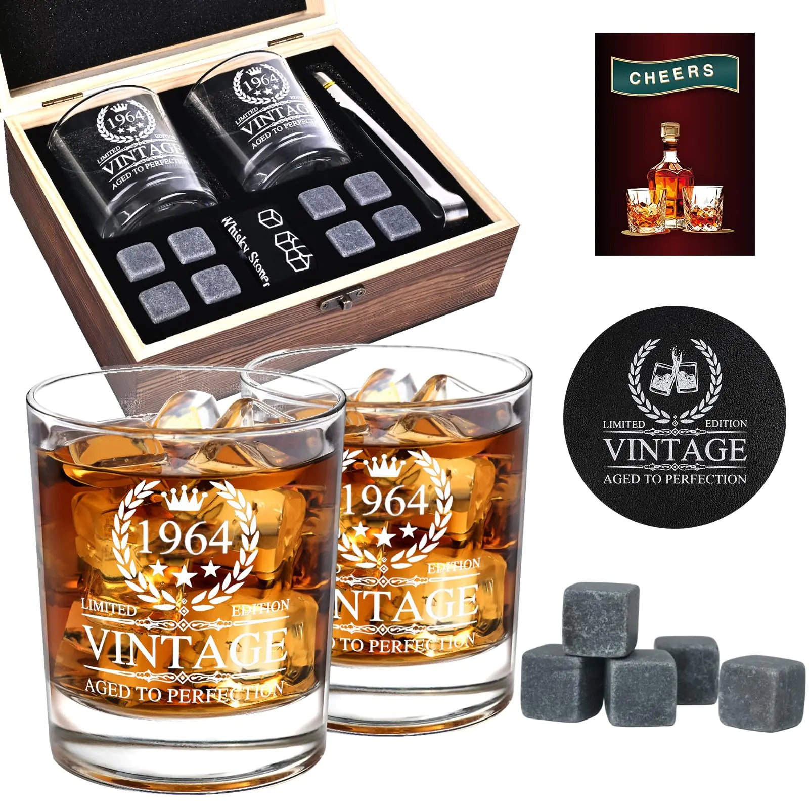 CozyState 60th Birthday Gifts for Men 1964 Birthday Whiskey Gifts 60 Year Old Gift Ideas for Men Him Dad Husband Friends