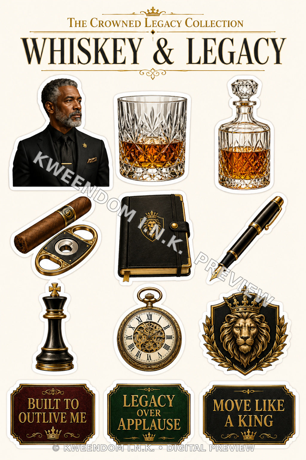 Whiskey & Legacy digital sticker sheet preview by Kweendom I.N.K.
