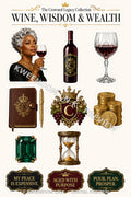 Wine, Wisdom & Wealth digital sticker sheet preview by Kweendom I.N.K.